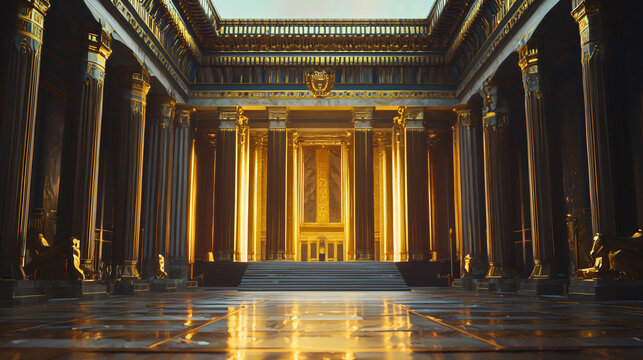 Inside of Third Solomon Temple.
 Interior of God Temple In Jerusalem.
The manna, the Ten Commandments, and Moses' staff inside the Ark of the Covenant, with cherubim guarding the Holy of Holies.