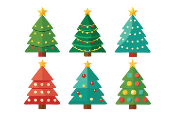 Festive Christmas Tree Icons Vector Illustration | Cartoon, Clipart, Line Art Design
