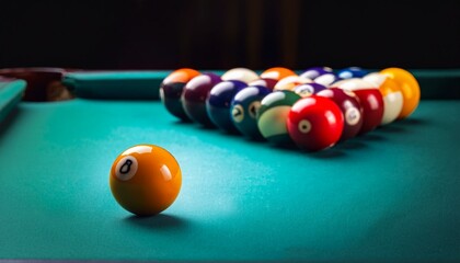Pool table close up, Pool table with balls, billiards, Generative AI