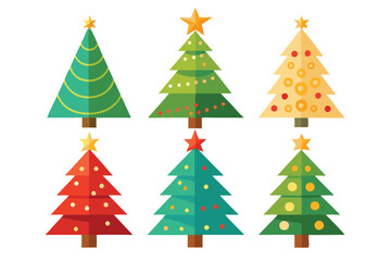 Festive Christmas Tree Icons Vector Illustration | Cartoon, Clipart, Line Art Design