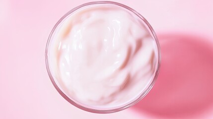 Creamy Yogurt in Clear Bowl on Pink Background