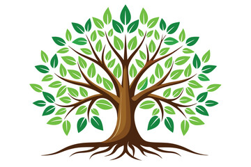 Tree with Leaves and Roots Logo Icon Vector Illustration - Cartoon Clipart and Line Art Design