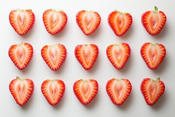 Freshly Sliced Strawberries on White Surface