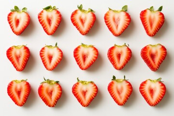 Perfectly Sliced Strawberries on White Backdrop
