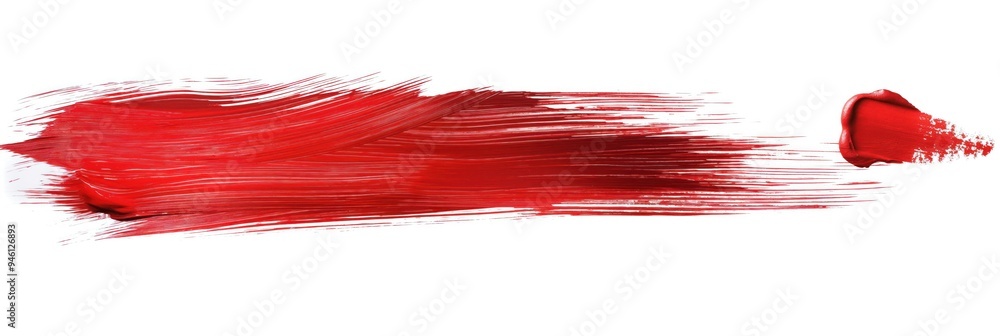 Poster red lipstick smudge on canvas with watercolor texture. abstract brush stroke painting with isolated 