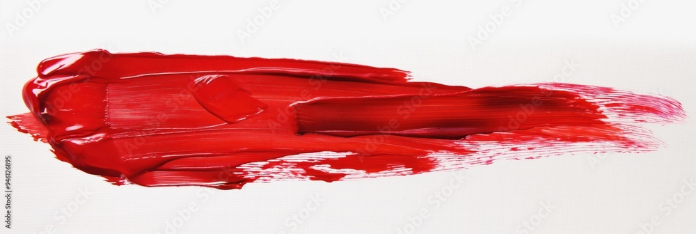 Aufkleber red colored brush stroke painting on isolated canvas with watercolor texture. lipstick smudge on the