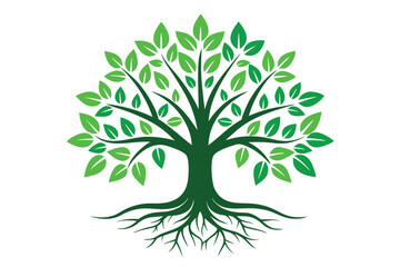 Tree with Leaves and Roots Logo Icon Vector Illustration - Cartoon Clipart and Line Art Design