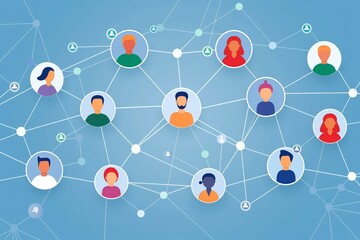 Group of people from different cultures connecting in global network. Handshakes, smiles, digital devices bring people together in cyberspace. Business, community connections thrive in digital.