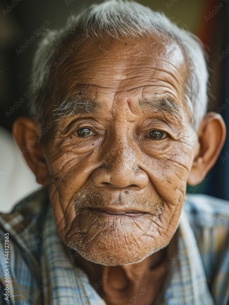 Poster this portrait features an elderly man from various ethnic backgrounds, emphasizing his wisdom and ca