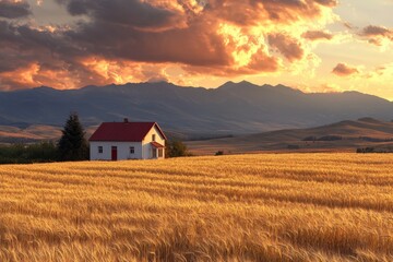 A house in a wheat field in the Palouse region of eastern Washington.
