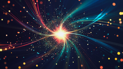 Fototapeta premium Abstract light explosion and network points, dot, earth's surface, digital background Innovation network points Earth's surface wave background digital wave information technology background