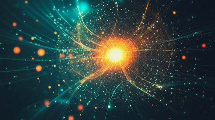 Obraz premium Abstract light explosion and network points, dot, earth's surface, digital background Innovation network points Earth's surface wave background digital wave information technology background