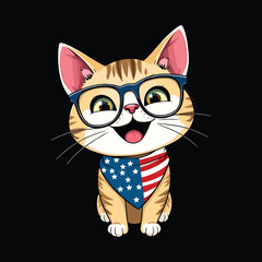 Awesome cat with sunglass and American flag scarf vector illustration design