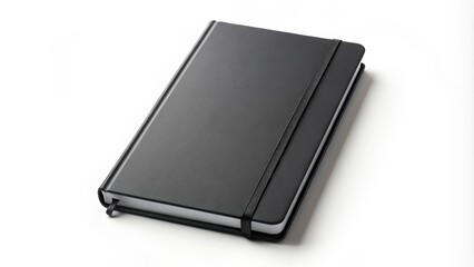 Realistic black diary notebook with an elastic band mockup isolated on white background