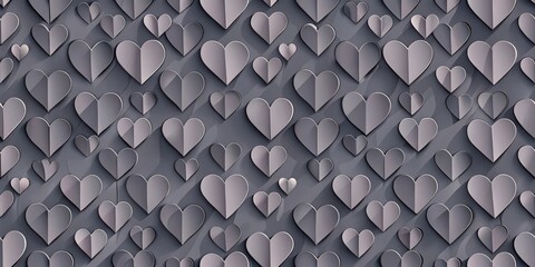 Fototapeta premium Romantic anthracite colored paper hearts seamless background with copy space for wallpaper design