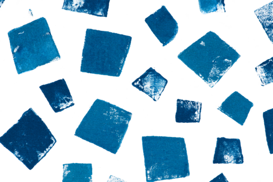Block print png square pattern background in blue