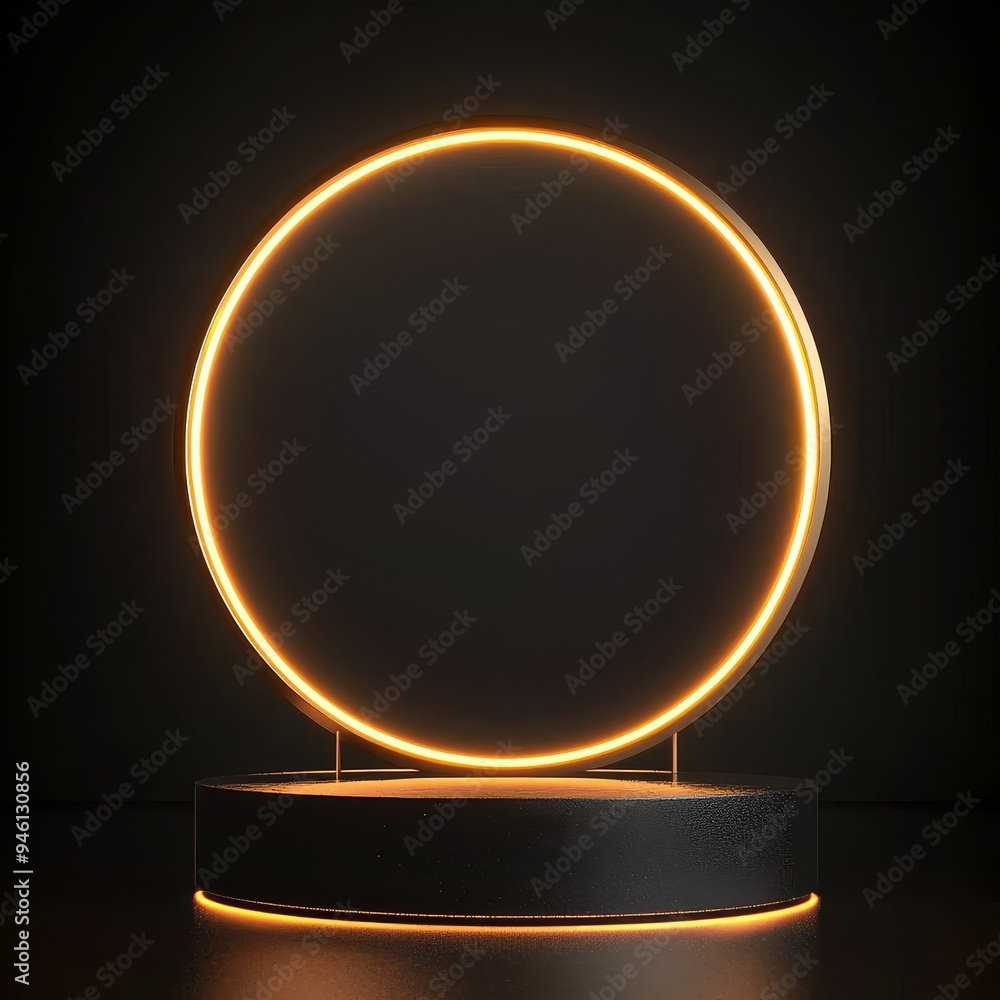 Poster with generative ai, this gold podium is on a dark background with smoke. it contains an empty pedest