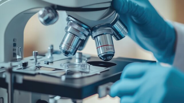 Close-Up of Lab Technician Analyzing Microscopic Samples