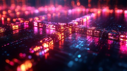 A vibrant holographic representation shows the dynamic flow of secure digital information amid a technologically advanced setting.