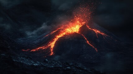 Fototapeta premium Explosive Nighttime Volcano Eruption with Lava