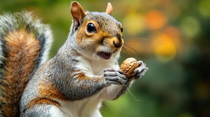 A Close-Up of a Squirrel Holding a Nut