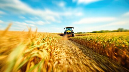 Obraz premium Farm Equipment Collecting Corn in Field