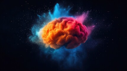 Fototapeta premium Bright Powder Burst Emanating from Digital Brain Illustration