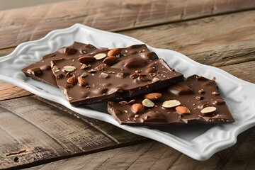 Chocolate Almond Bark on White Platter