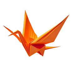 Orange Paper Origami Crane with Transparent Background