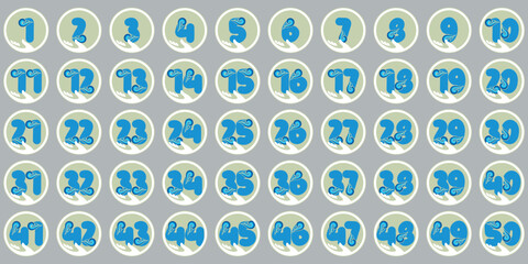 Number, 1 to 50 water icon hand circle theme