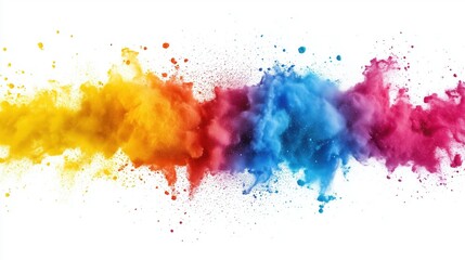 Explosion splash of colorful powder with freeze isolated on white background abstract splatter of colored dust powder