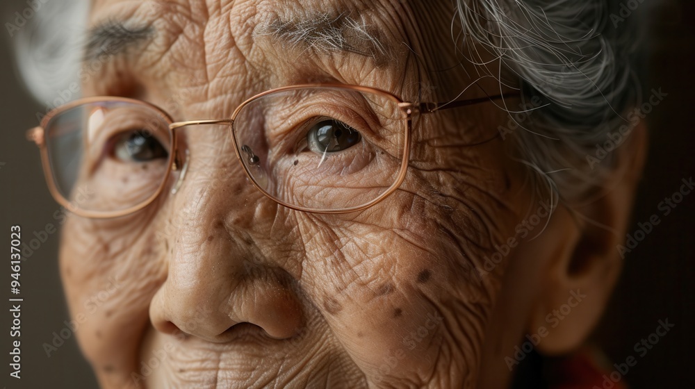 Poster An elderly man, representing various ethnicities, displays a gentle smile and wise expression, reflecting a lifetime of experiences and calmness. Generative AI