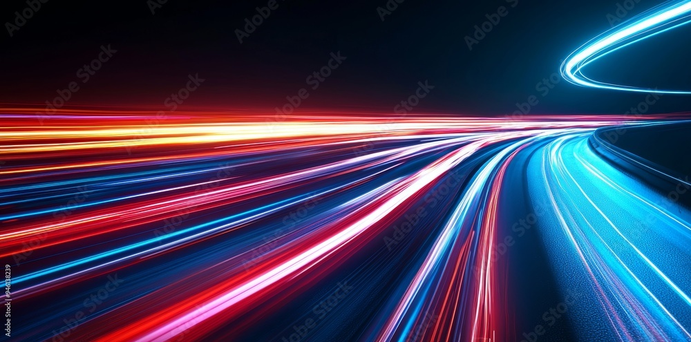 Poster the background of an abstract long exposure dynamic speed light trails is created using generative a