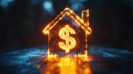 Glowing House Icon with Dollar Sign Symbol