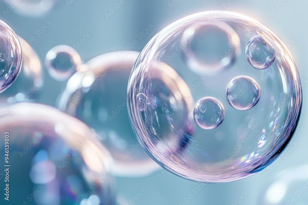 Aufkleber abstract aqua bubbles floating and merging in a dynamic visual composition, a serene and captivating