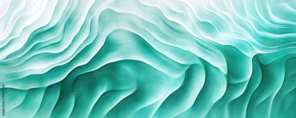 Poster abstract aqua-toned ripples serene visual rhythm in a gradient of turquoise and white, creating a ca