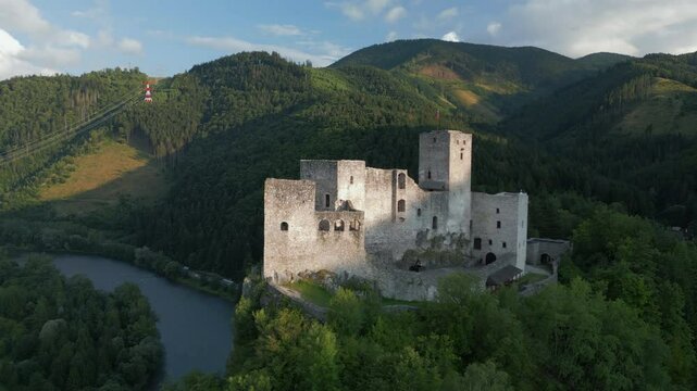 Ruins of Strecno Castle during sunset, Slovakia.