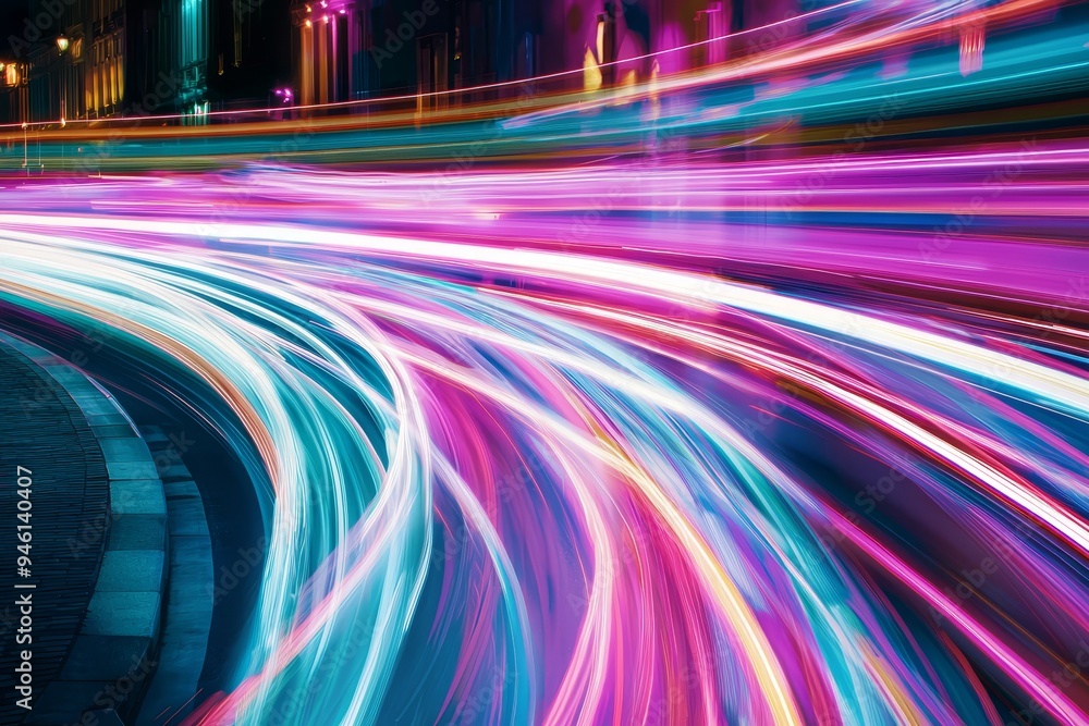 Poster creating dynamic speed trails in an urban environment using long exposure. using stock.