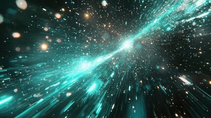 Obraz premium Abstract Aqua Light Streaks Vibrant, Energetic Visual of Cosmic Energy and Light Rays Abstract Background for Design and Art, High-Resolution Digital Art Perfect for Websites, Social Media, and Prints