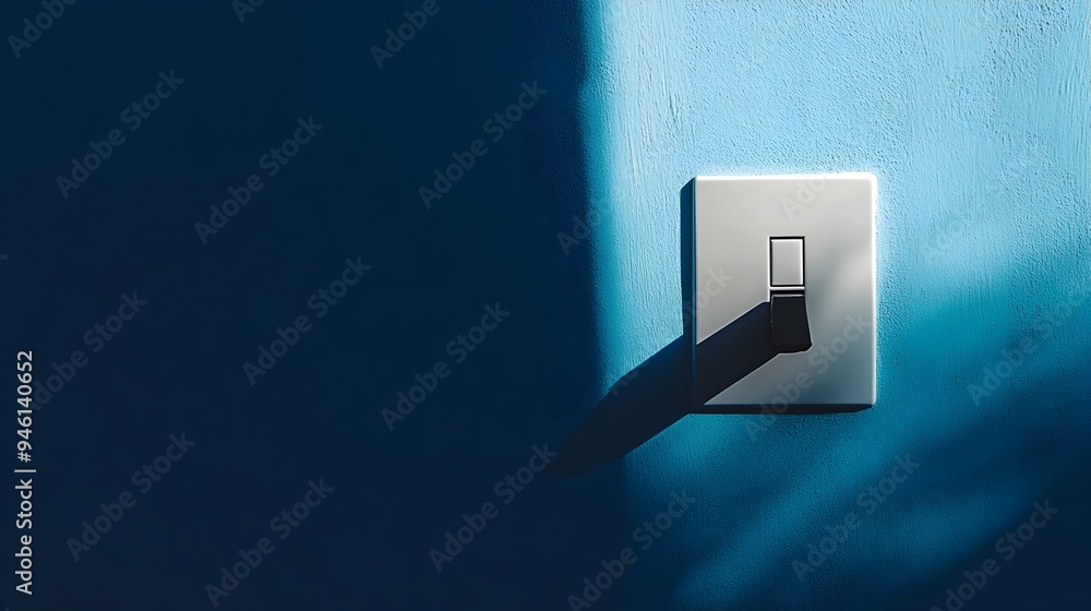 Poster conceptual graphic design featuring a light switch with a shadow that does not match its form creati