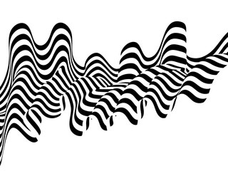 Abstract stripe wave with black and white line. Backdrop geometric bent ribbon for banner, poster, cover, web. Creative wave line 3d optical op art for dynamic design. Vector illustration. Eps 10