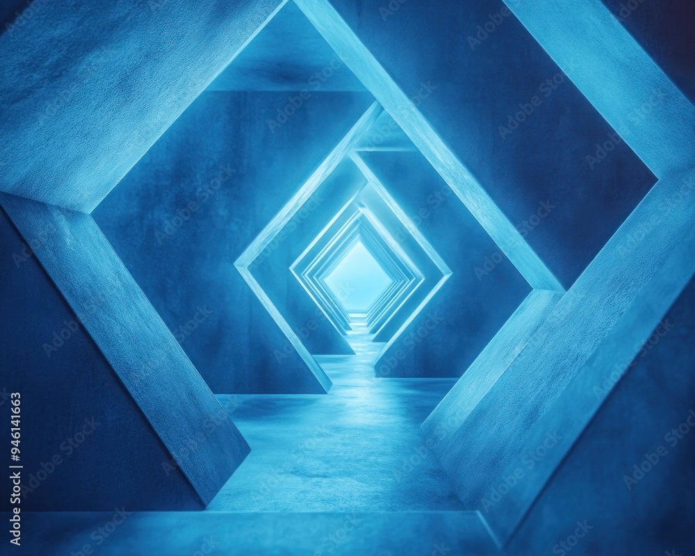 Aufkleber abstract geometric forms in aqua, creating a minimalist visual balance a serene and modern 3d render