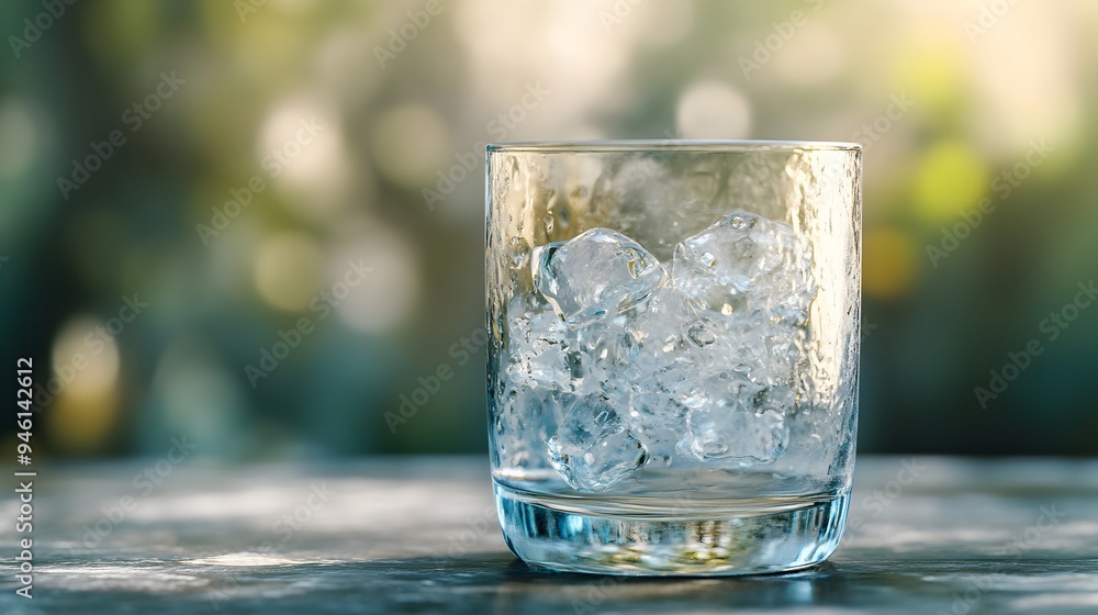 Poster a conceptual image showcasing the gradual freezing process of a glass of water capturing the intrica