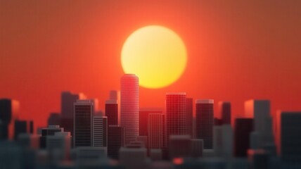 Fototapeta premium City skyline with extreme heatwave, urban heat island, 3D illustration