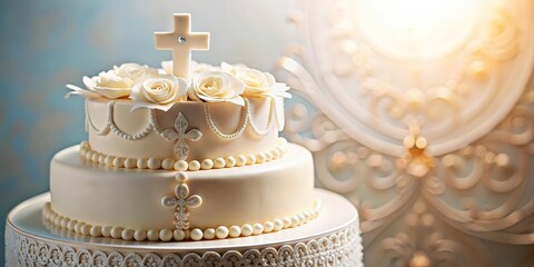 A beautifully decorated cake for a Catholic christening celebration