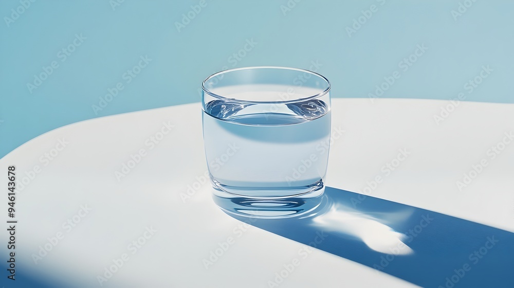 Poster a conceptual image depicting a glass of water resting on a surface but with shadows that do not matc