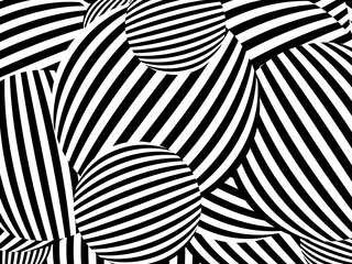 Abstract geometric black and white Optical illusion pattern on 3d circles sphere background. Eps 10
