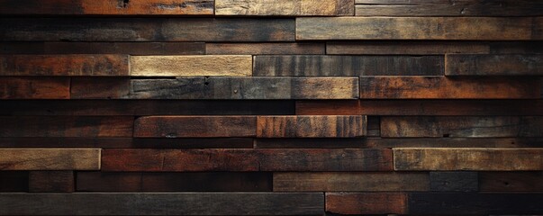 Naklejka premium A close-up of a wooden wall, showing the various grains and colors of the wood.