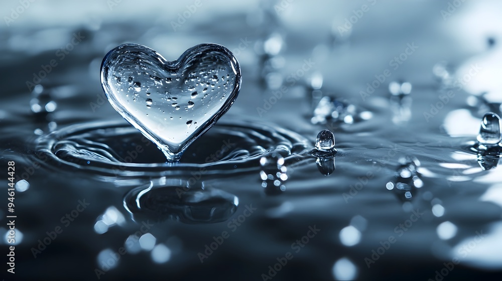 Poster a conceptual image showcasing water droplets artfully arranged on a surface to form the shape of a h