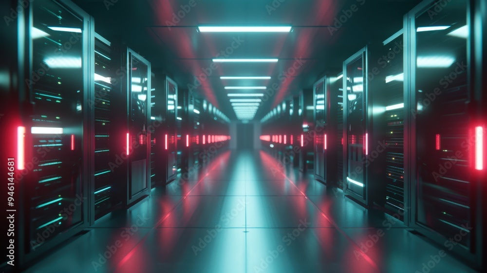Aufkleber futuristic server room with rows of sleek, illuminated servers, emphasizing the role of engineering 